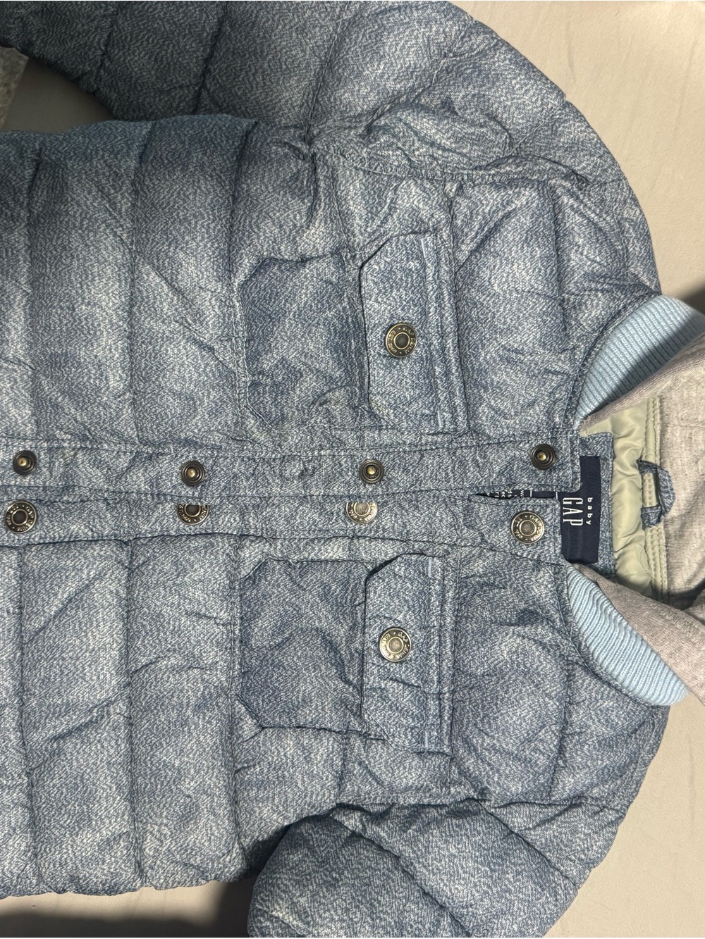 GAP Light Blue Quilted Kids Puffer Jacket with Snap Closure